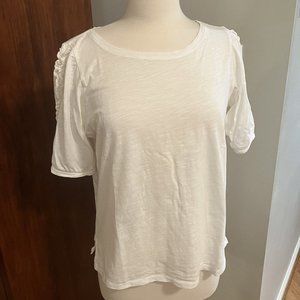 Anthropologie Maeve Ruffle Short Sleeve Tee White Sz M